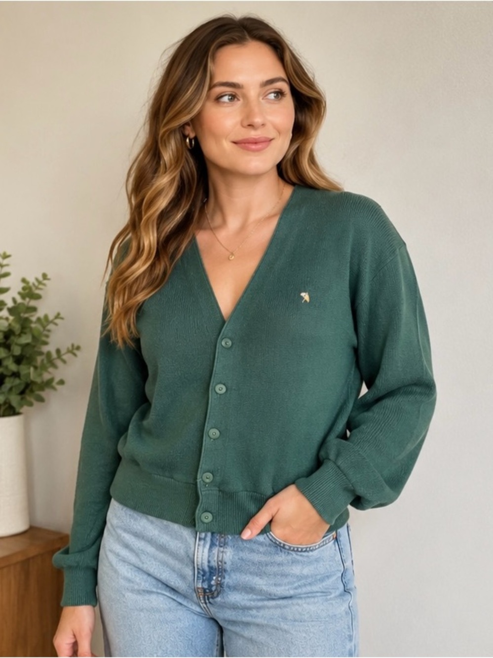 Vintage Arnold Palmer Green Cardigan Sweater Women’s Large Golf Preppy